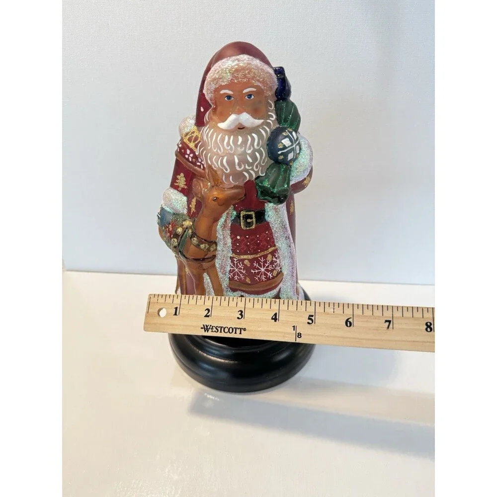 Vtg Merck Santa with Deer Old World Christmas 2007 Nordic Lights Up Glass